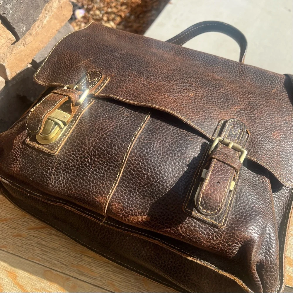 VINTAGE KATTEE CRAZY HORSE LEATHER SATCHEL BRIEFCASE LAPTOP TOTE BUSINESS BAG